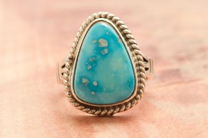 Genuine Kingman Turquoise Sterling Silver Navajo Ring